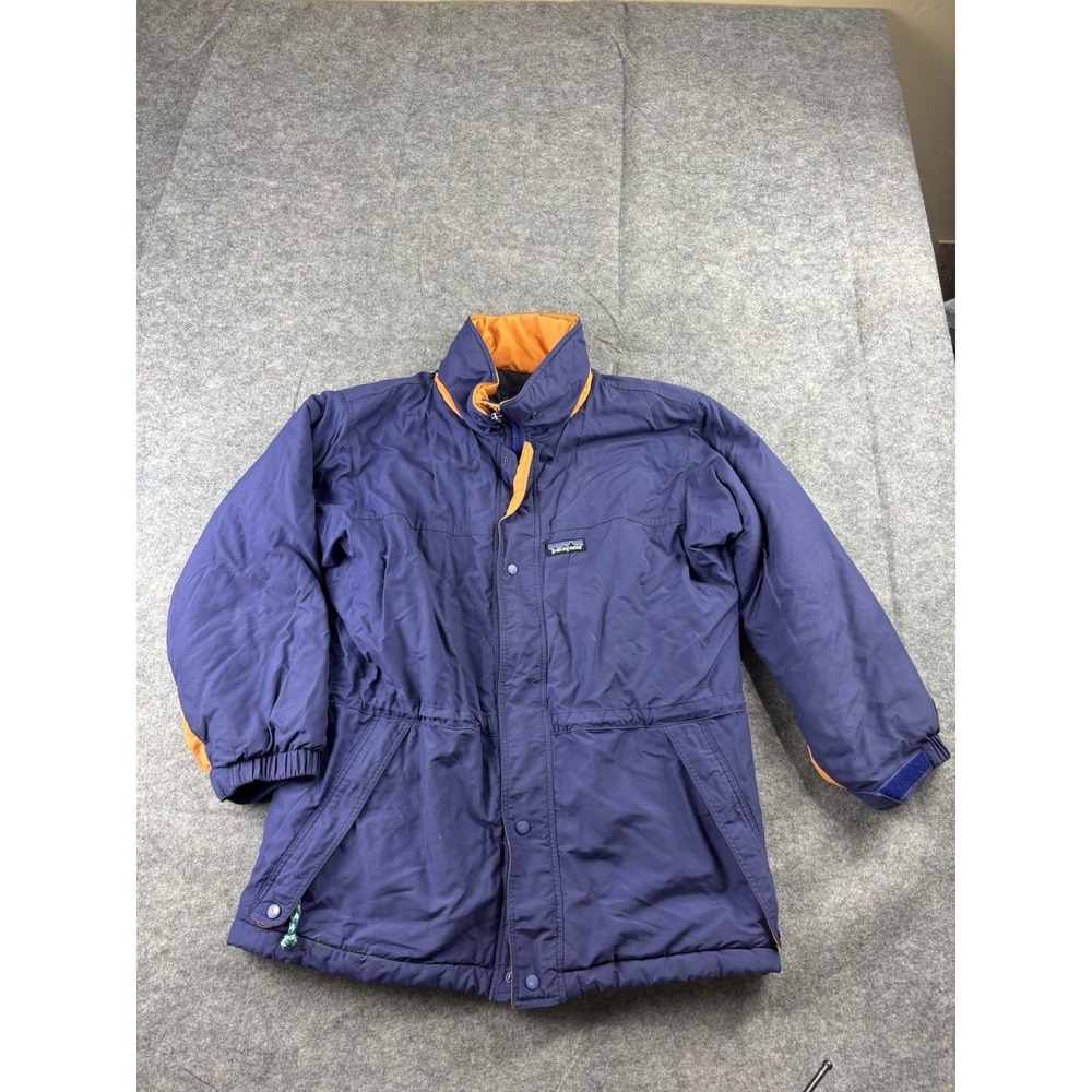 VTG Kid's 10 Blue Cinch Pockets Snap Front 1996 Patagonia Parka Outdoor Gorp SEE